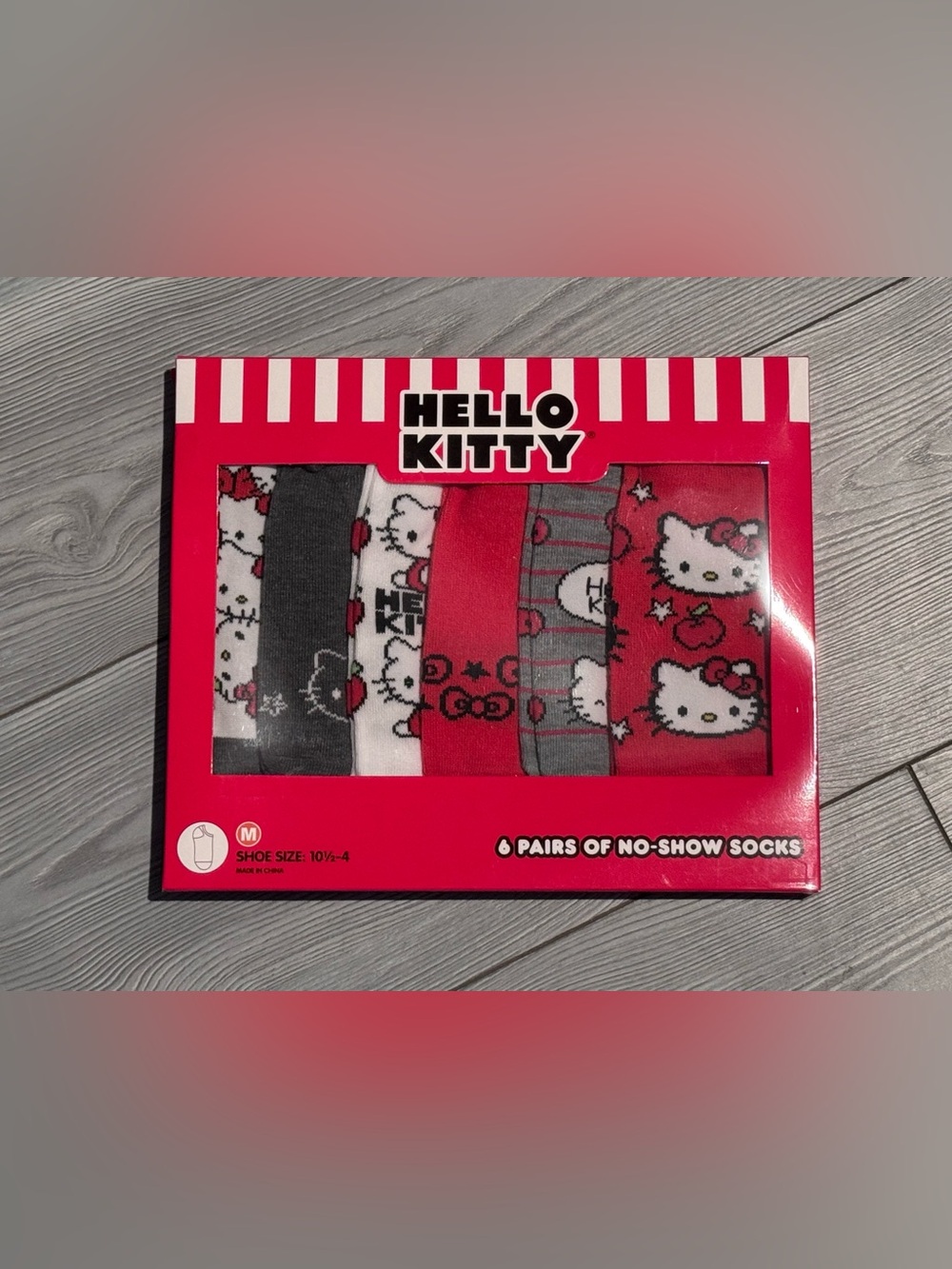 Hello Kitty Kids No-Show Socks - Red, Gray, White, Black (6 Pairs)